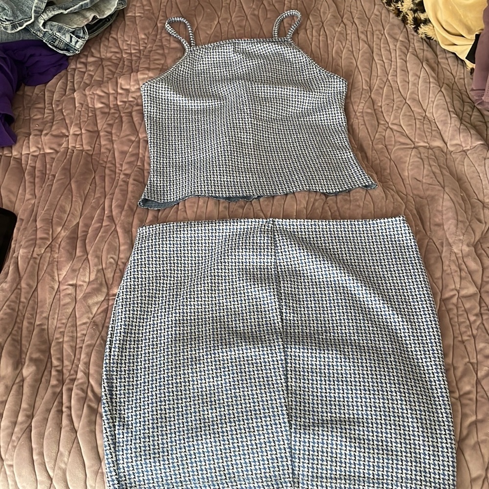 Misty rose skirt set with shirt